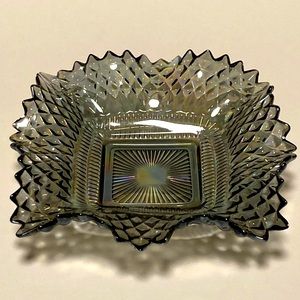 Vintage square iridescent grey hobnail depression glass candy dish/serving tray